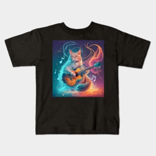 watercolor ghostly cat playing guitar Kids T-Shirt